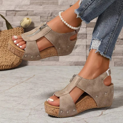 FRANZISKA - Wedgesandalen mit Reißverschluss