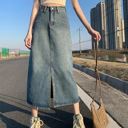 MANUELA - Jeansrock mit Taschen und Schlitz