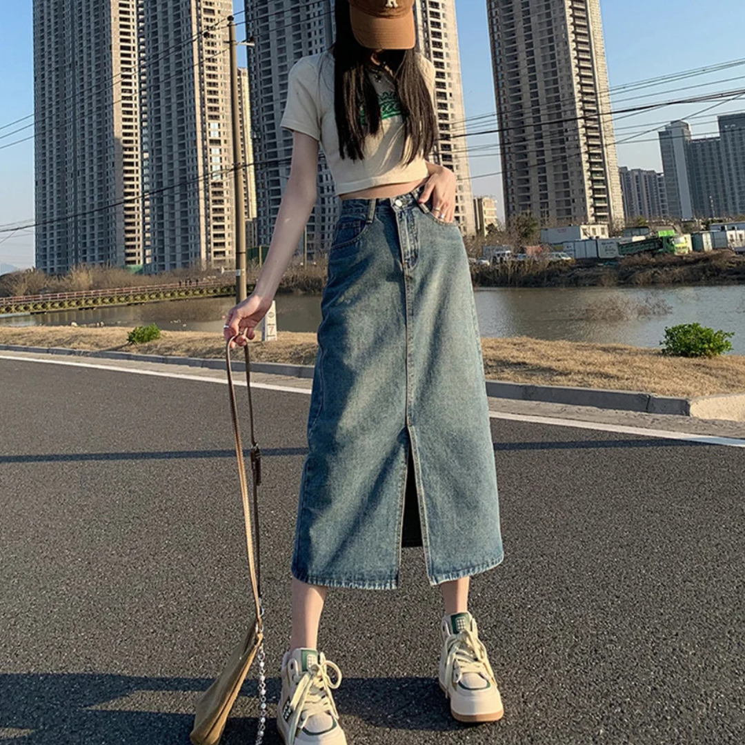 MANUELA - Jeansrock mit Taschen und Schlitz