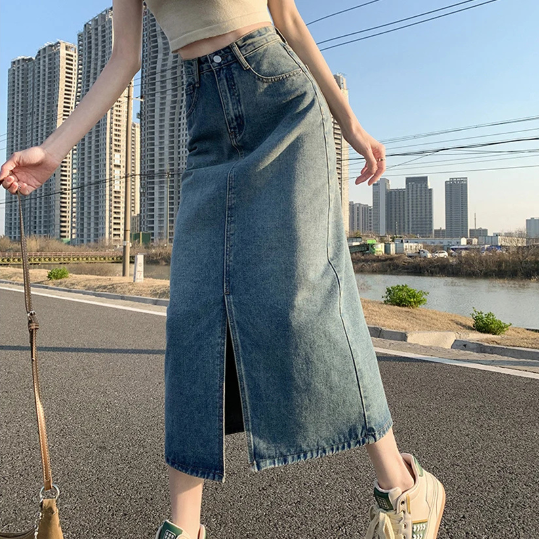 MANUELA - Jeansrock mit Taschen und Schlitz