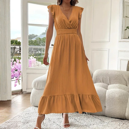 ELIRA | Elegantes Maxi-Kleid mit V-Ausschnitt und Rüschen