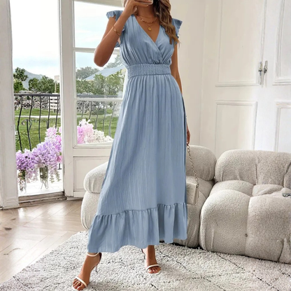 ELIRA | Elegantes Maxi-Kleid mit V-Ausschnitt und Rüschen
