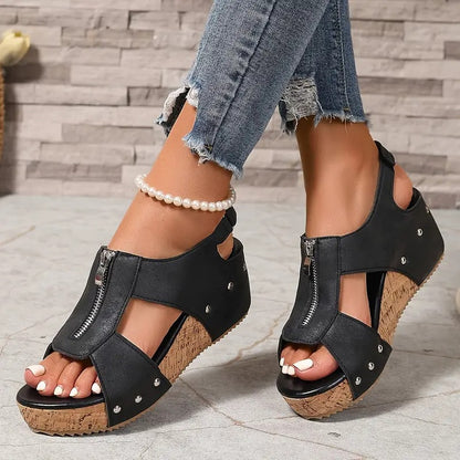 FRANZISKA - Wedgesandalen mit Reißverschluss