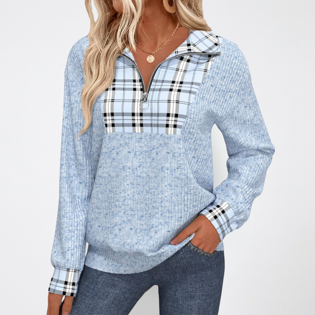 AMANDA - Halblanger Reißverschluss Strickpullover