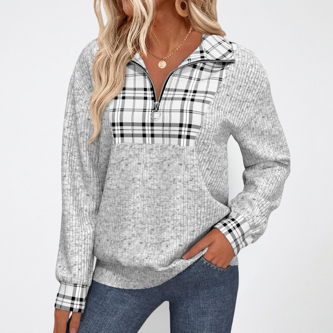 AMANDA - Halblanger Reißverschluss Strickpullover