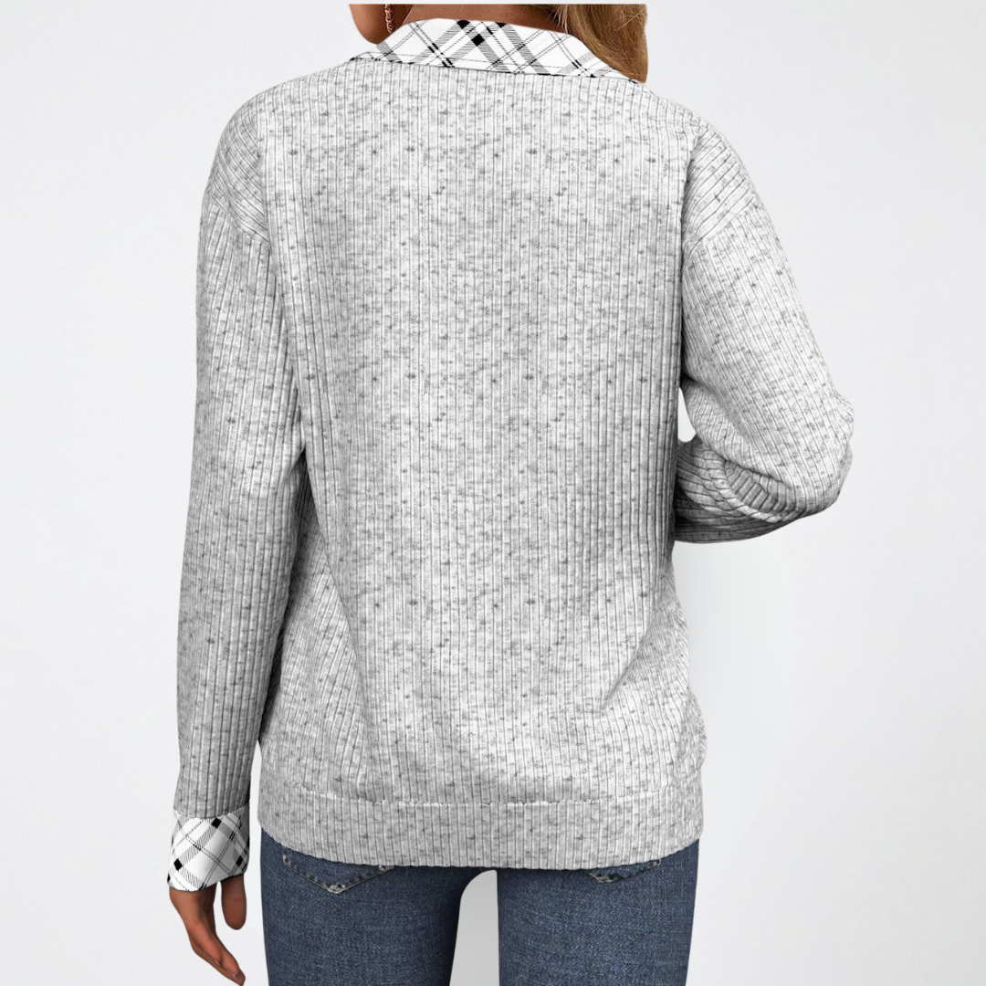 AMANDA - Halblanger Reißverschluss Strickpullover