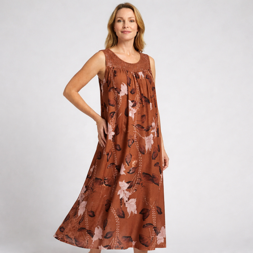 LUNARA | Maxi Kleid mit Spitze und Blumenmuster