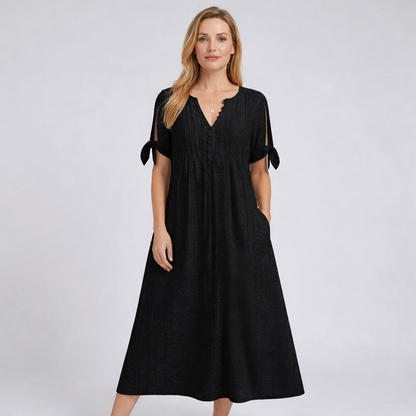 LIVIA | Maxi Kleid mit Stickerei und Schleifenärmeln
