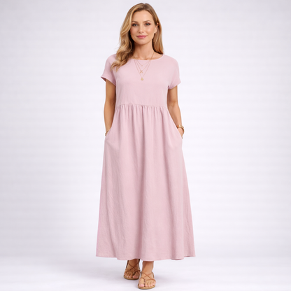 ELVIRA | Maxi Kleid in Minimalistisch Creme mit Taschen