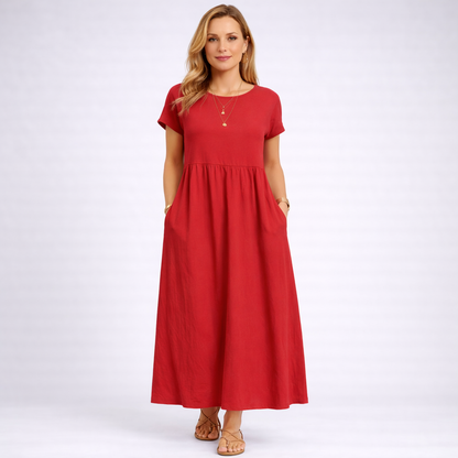 ELVIRA | Maxi Kleid in Minimalistisch Creme mit Taschen