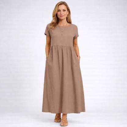 ELVIRA | Maxi Kleid in Minimalistisch Creme mit Taschen