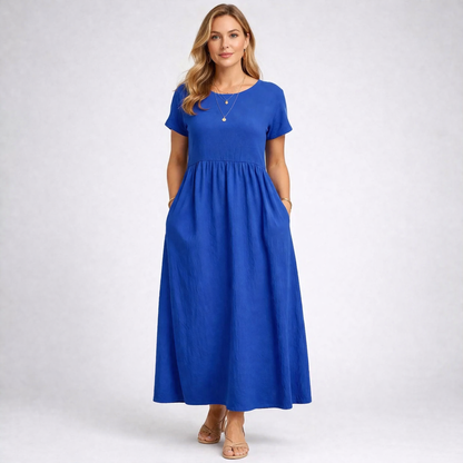 ELVIRA | Maxi Kleid in Minimalistisch Creme mit Taschen