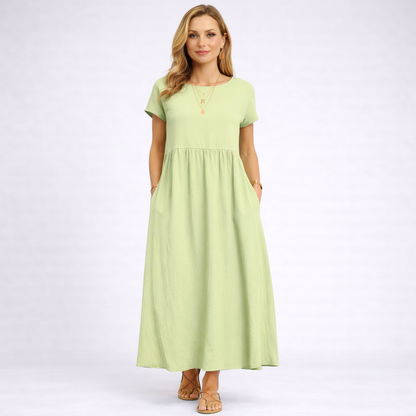 ELVIRA | Maxi Kleid in Minimalistisch Creme mit Taschen