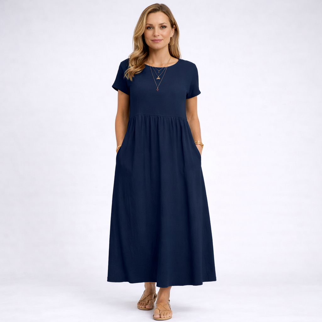 ELVIRA | Maxi Kleid in Minimalistisch Creme mit Taschen