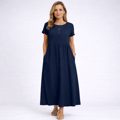 ELVIRA | Maxi Kleid in Minimalistisch Creme mit Taschen