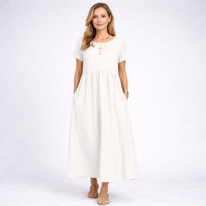ELVIRA | Maxi Kleid in Minimalistisch Creme mit Taschen