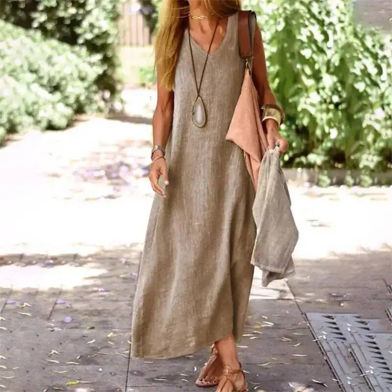 SOLENA | Sommer Maxi Kleid mit Leinen-Look