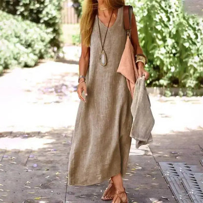 SOLENA | Sommer Maxi Kleid mit Leinen-Look