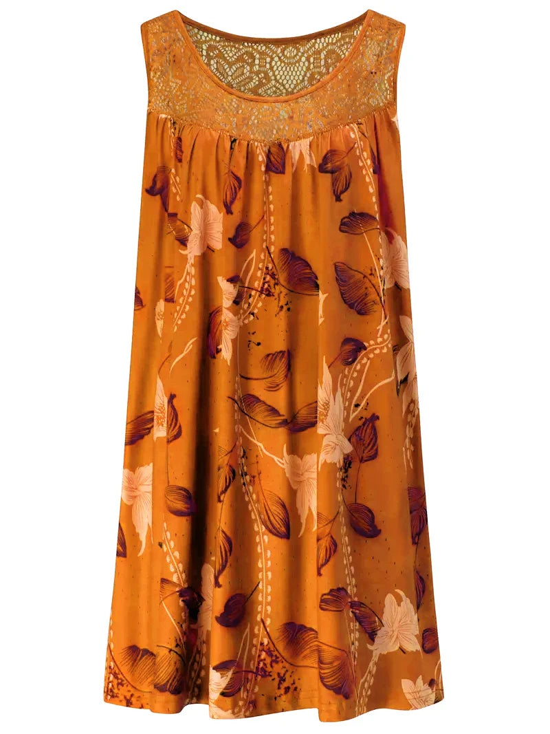 LUNARA | Maxi Kleid mit Spitze und Blumenmuster