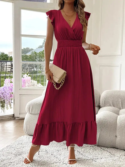 ELIRA | Elegantes Maxi-Kleid mit V-Ausschnitt und Rüschen