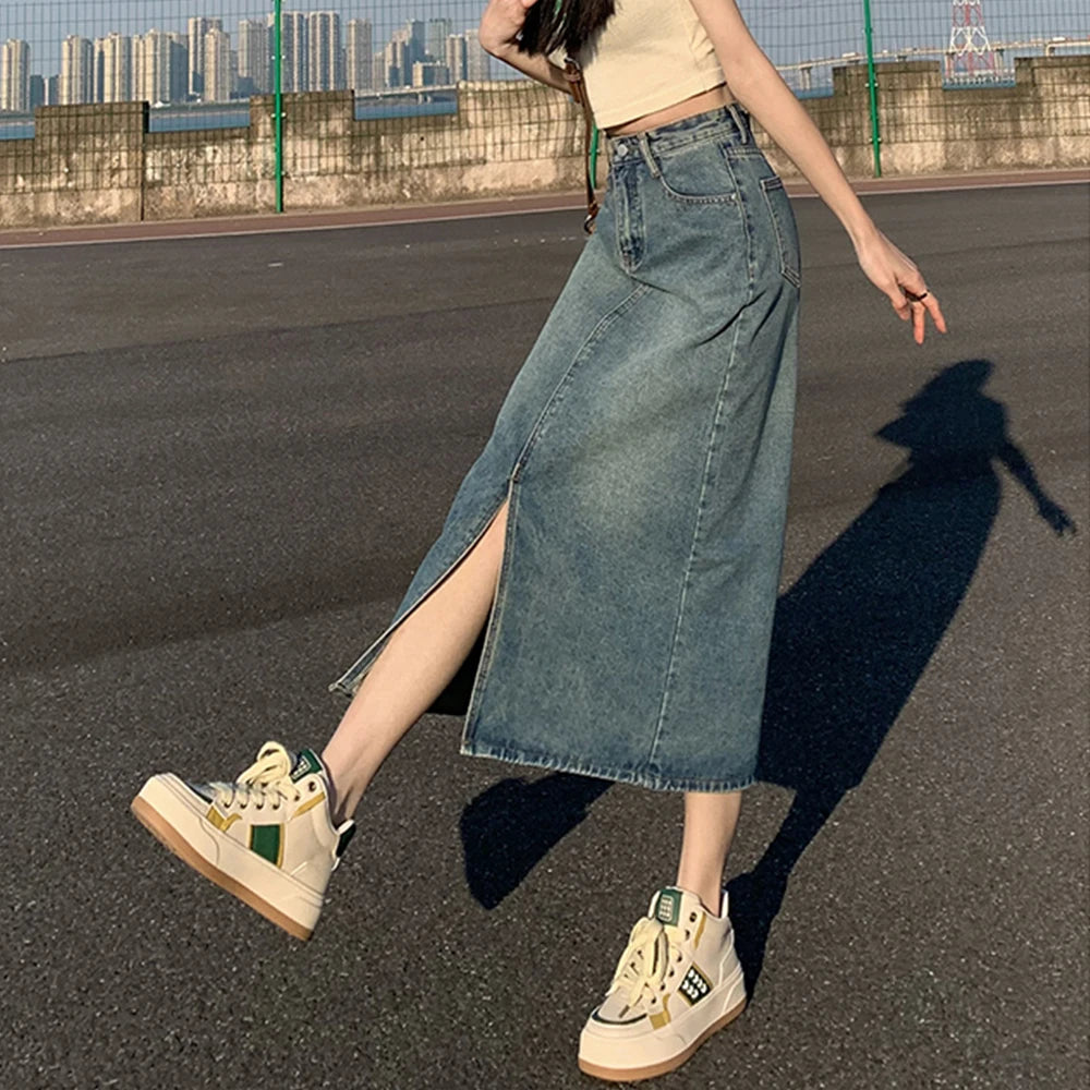 MANUELA - Jeansrock mit Taschen und Schlitz