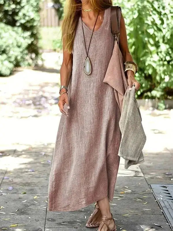 SOLENA | Sommer Maxi Kleid mit Leinen-Look