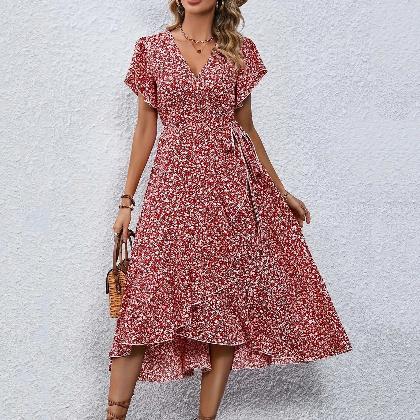 SORENA | Wickelkleid mit Blumenmuster und Schleifendetail