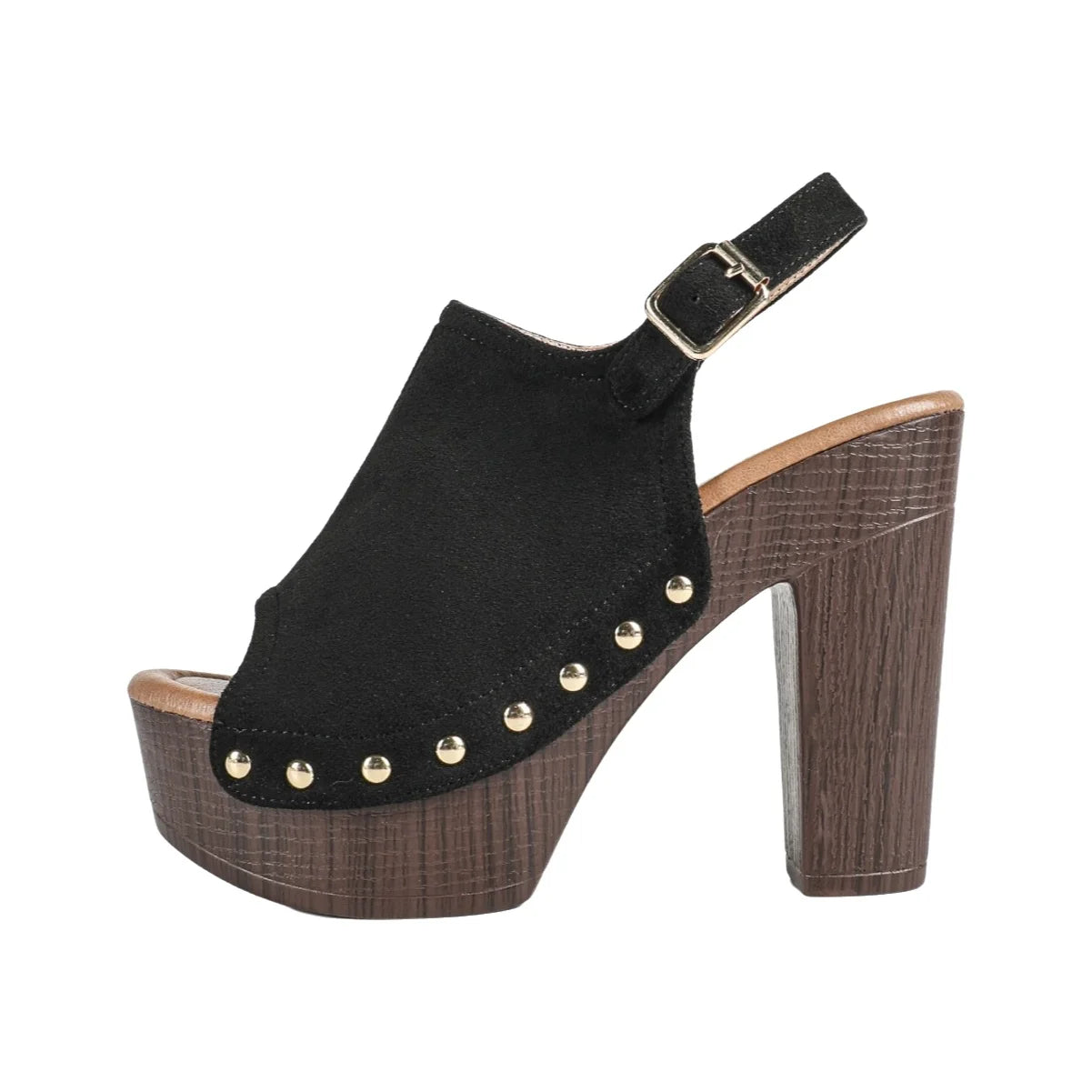 Modische Damen High Heel Sandalen mit Nieten, Samtoberfläche, dicker Absatz, Slip-On Schuhe, bequeme Sommer-Fußbekleidung