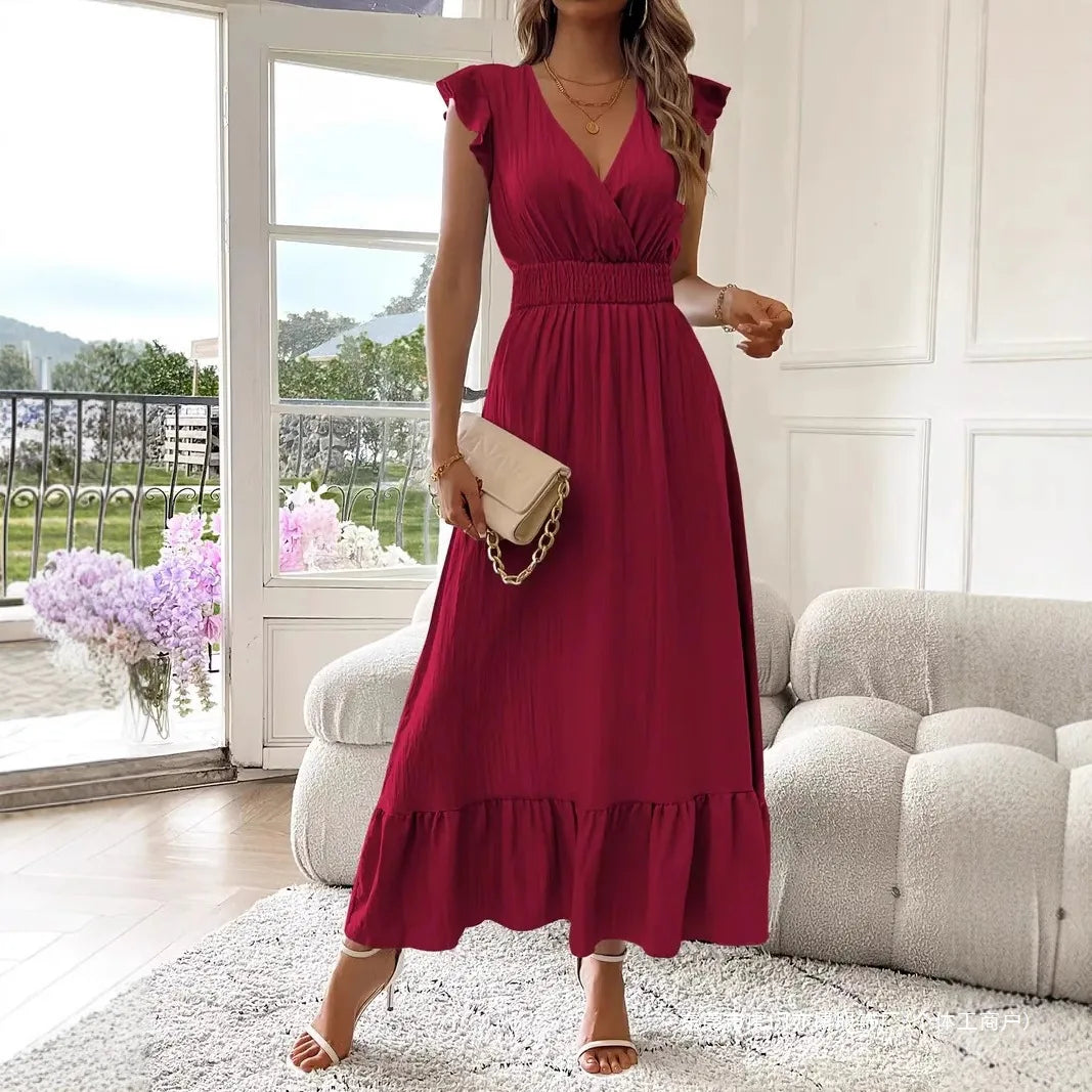 ELIRA | Elegantes Maxi-Kleid mit V-Ausschnitt und Rüschen