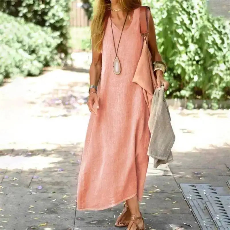 SOLENA | Sommer Maxi Kleid mit Leinen-Look