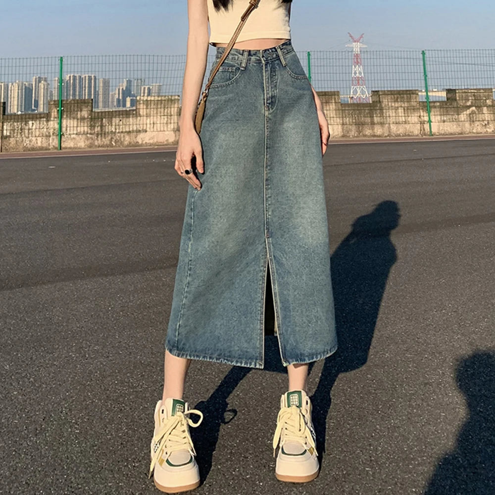 MANUELA - Jeansrock mit Taschen und Schlitz