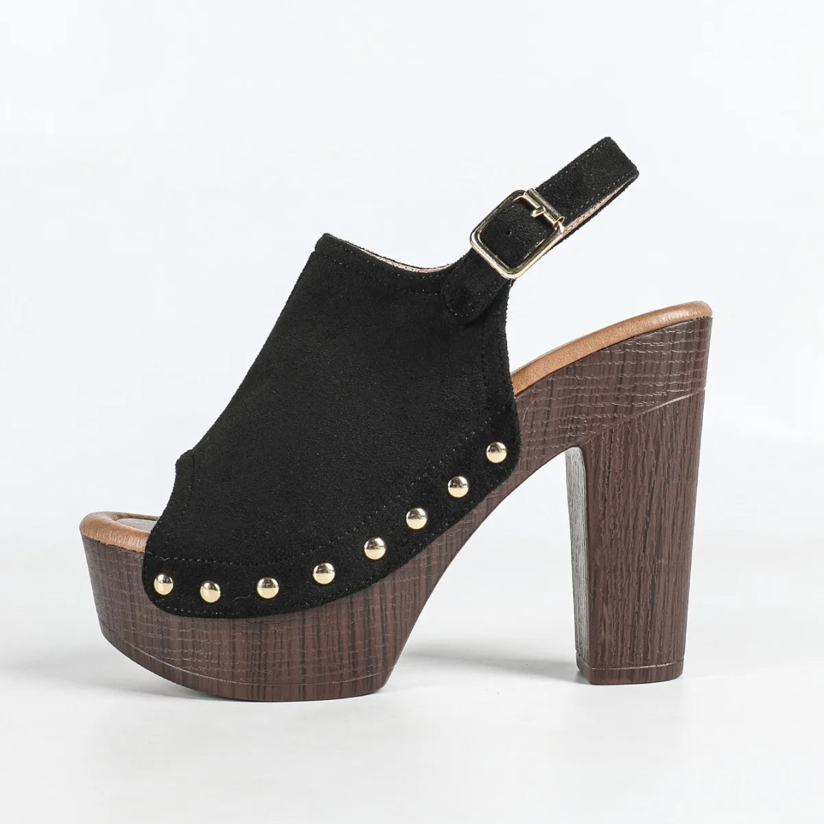 Modische Damen High Heel Sandalen mit Nieten, Samtoberfläche, dicker Absatz, Slip-On Schuhe, bequeme Sommer-Fußbekleidung
