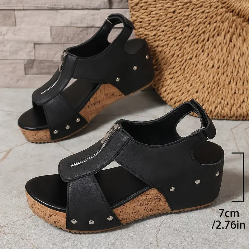 FRANZISKA - Wedgesandalen mit Reißverschluss