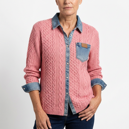 MAELYN™ – Geflochtener Damenpullover mit Denimkragen