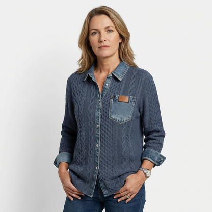 MAELYN™ – Geflochtener Damenpullover mit Denimkragen