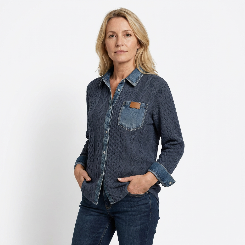 MAELYN™ – Geflochtener Damenpullover mit Denimkragen