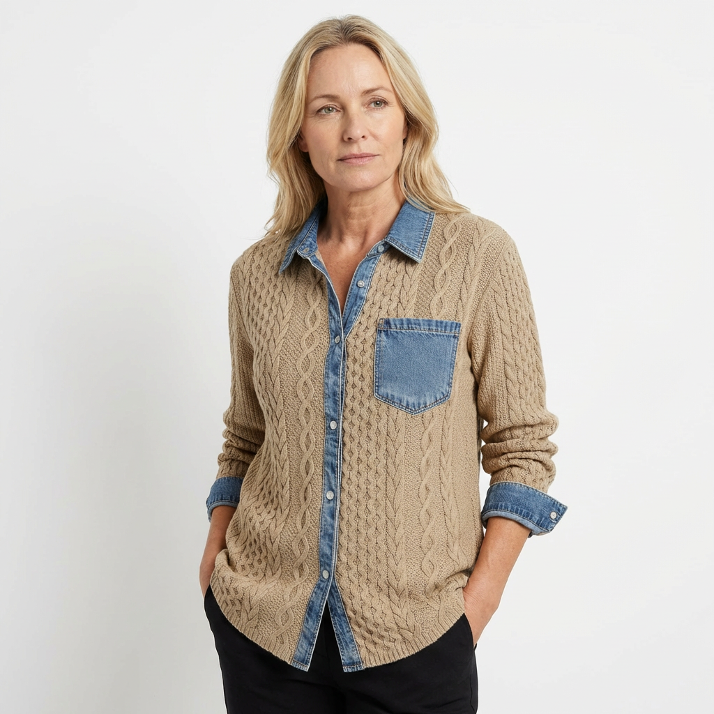 MAELYN™ – Geflochtener Damenpullover mit Denimkragen