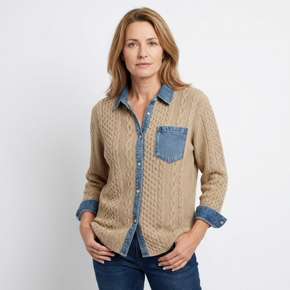 MAELYN™ – Geflochtener Damenpullover mit Denimkragen