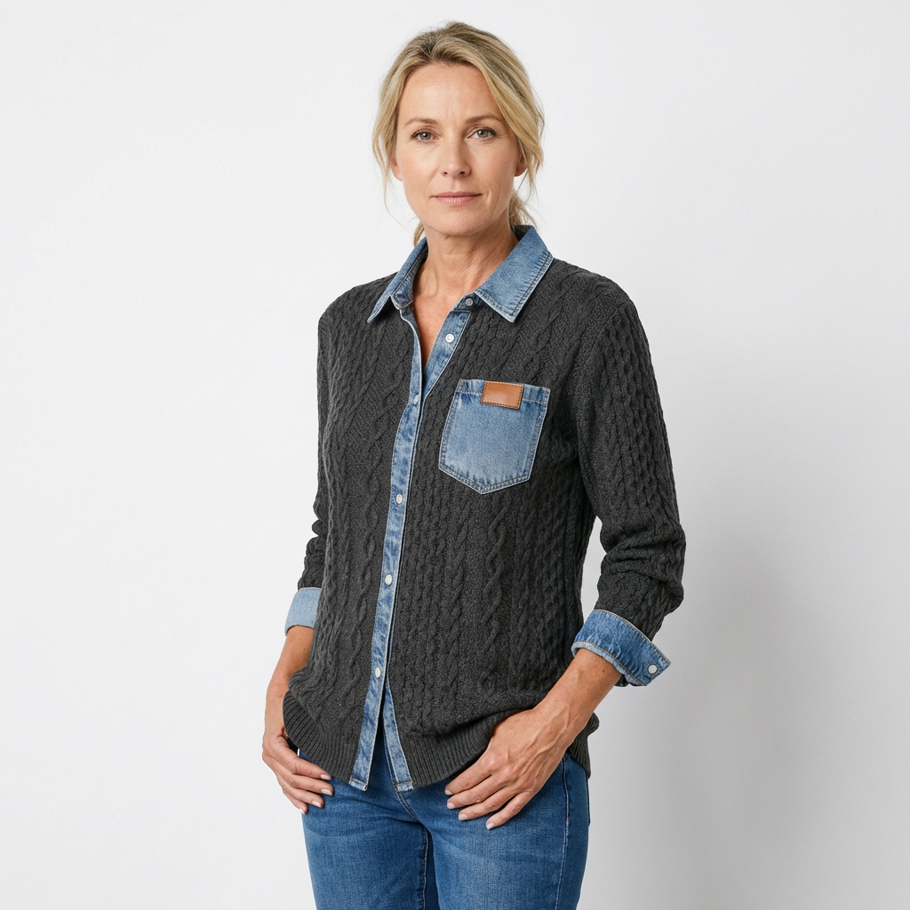 MAELYN™ – Geflochtener Damenpullover mit Denimkragen