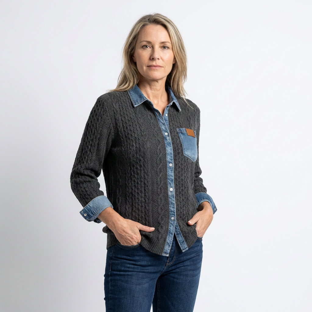 MAELYN™ – Geflochtener Damenpullover mit Denimkragen