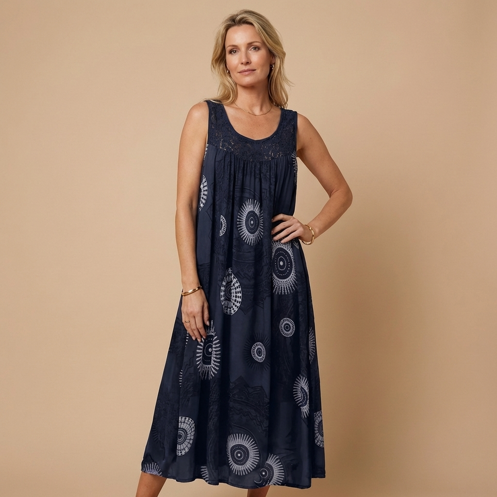 SONNE - Fließendes Midi-Kleid mit Mandala-Print