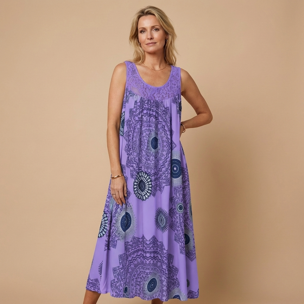 SONNE - Fließendes Midi-Kleid mit Mandala-Print