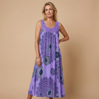 SONNE - Fließendes Midi-Kleid mit Mandala-Print