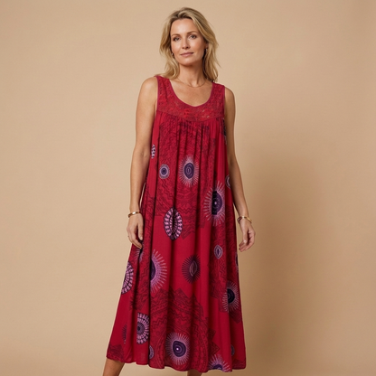 SONNE - Fließendes Midi-Kleid mit Mandala-Print