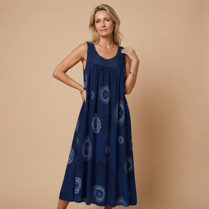 SONNE - Fließendes Midi-Kleid mit Mandala-Print