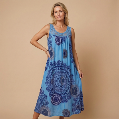SONNE - Fließendes Midi-Kleid mit Mandala-Print