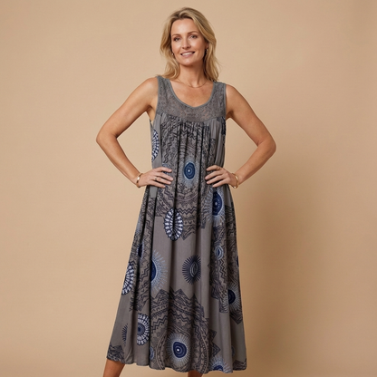 SONNE - Fließendes Midi-Kleid mit Mandala-Print