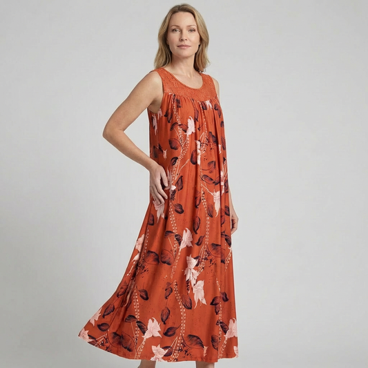 LUNARA | Maxi Kleid mit Spitze und Blumenmuster