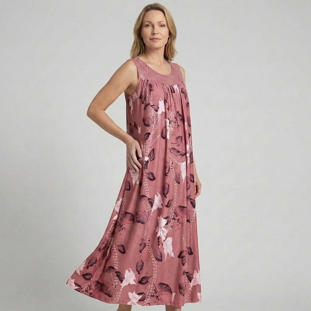 LUNARA | Maxi Kleid mit Spitze und Blumenmuster