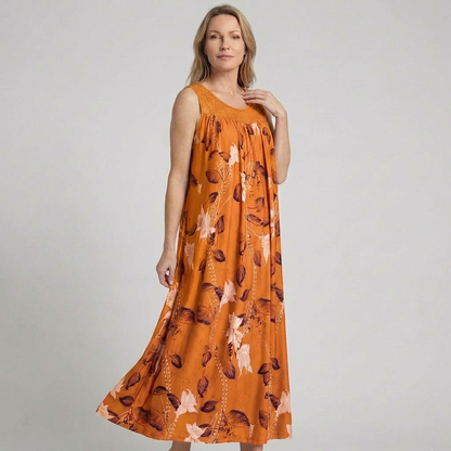 LUNARA | Maxi Kleid mit Spitze und Blumenmuster